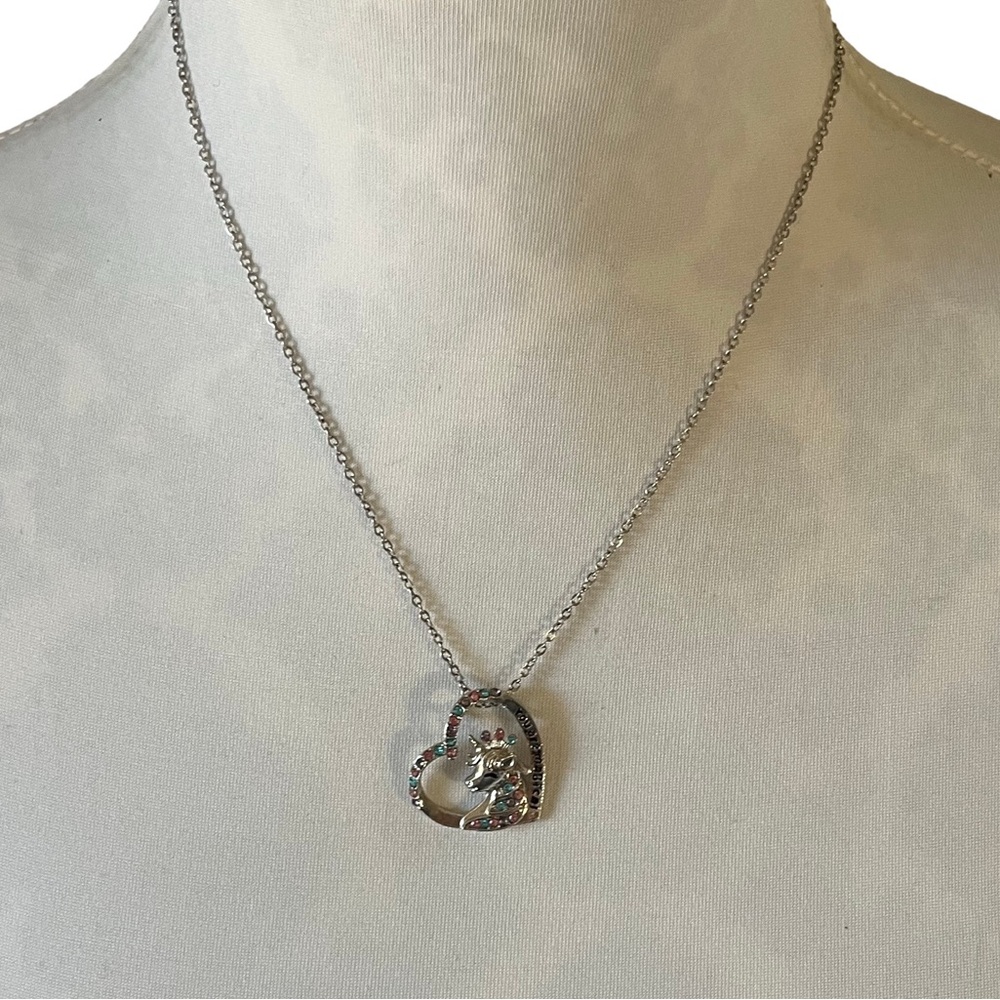 Unicorn & Heart Pendant Necklace with Crystal Accents You Are Magical” Engraving